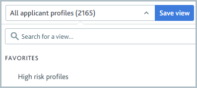 View selection drop-down menu showing starred favorite view.