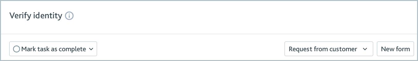 Section of the Verify identity task page showing the Request from customer button.