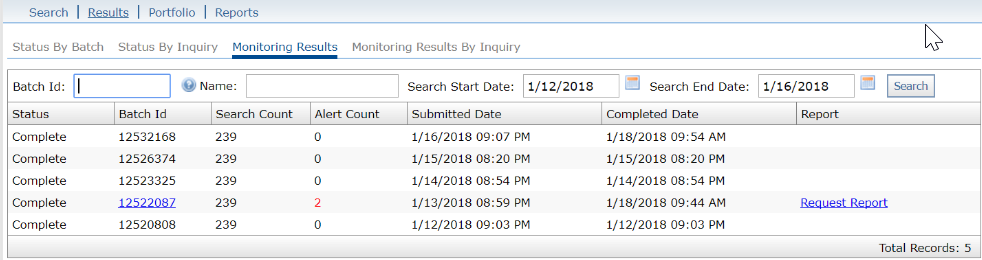 Grid Web Interface Results