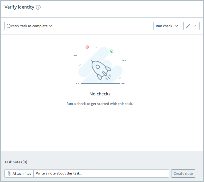 Verify identity task showing no checks run.