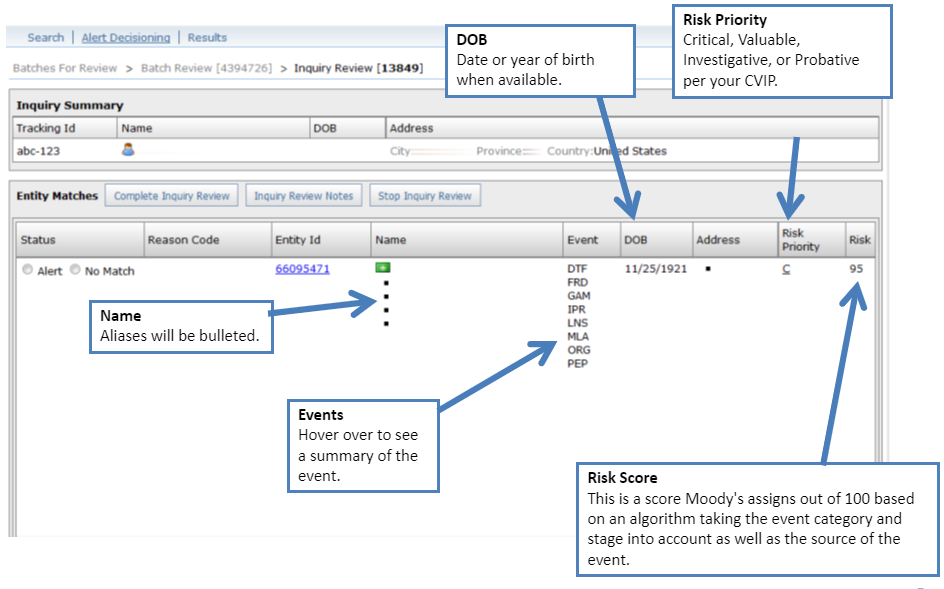 Entity Matches Panel