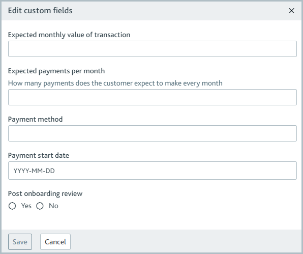 Edit custom fields dialog